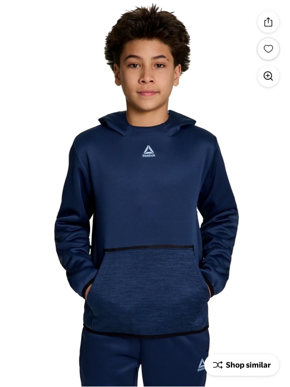 NWT Reebok Boys Performance Hoodie | Navy Blue Athletic Pullover - Picture 2 of 4